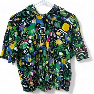 Phool‎ Colorful Abstract Print Hoodie Top Jacket Women's SZ XL Y2K Artsy Graphic